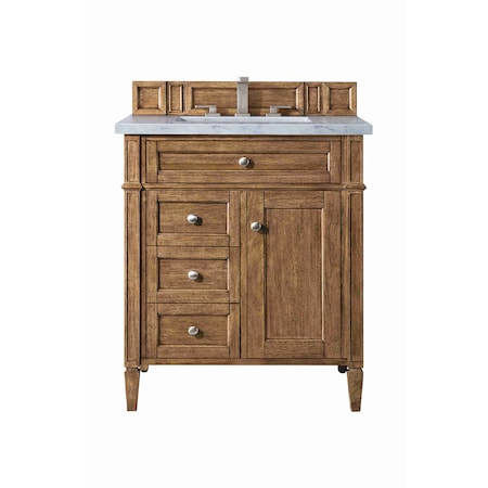 James Martin Vanities Brittany 30in Single Vanity, Saddle Brown, w/ 3 CM Eternal Jasmine Pearl Quartz Top 650-V30-SBR-3EJP